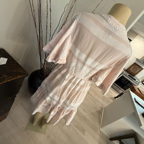 PEARL & CAVIAR Baby Doll Dress soft pink and white wide stripes / ruffled accent - Picture 6 of 7